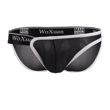 

Men Sexy Ice Silk Sheer Thong Thin Underwear Stretch Bikini G-String UnderpantsMen's Glass Yarn Ice Silk Open Muscle Triangle Br