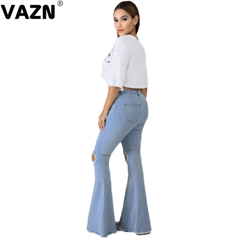 VAZN KM8063, новинка, джинсы с дырками, элегантные, для зрелых лет, сексуальные, высокие, формальные комбинезоны, высокая талия, для женщин, длинные, тонкие сапоги, укороченные штаны