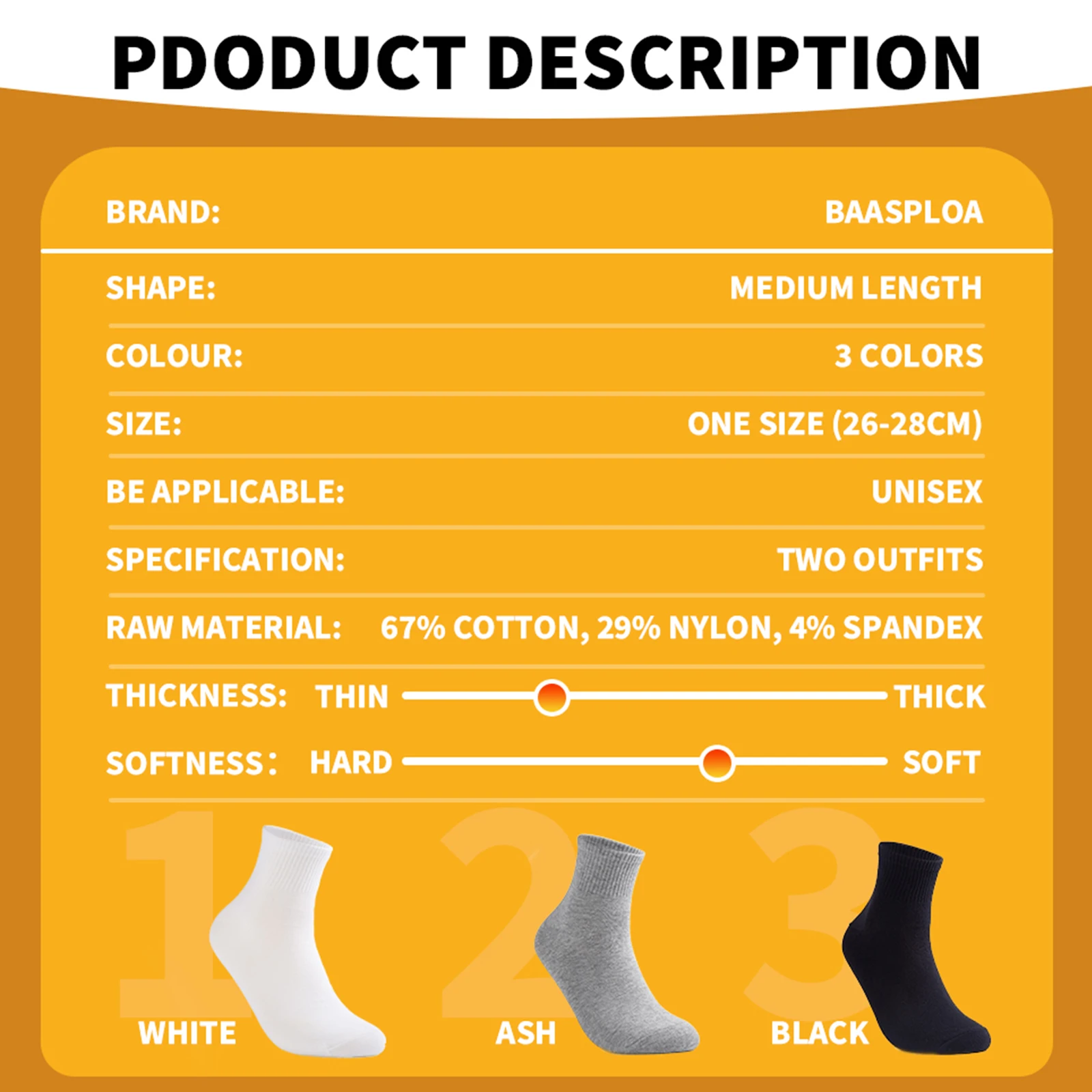 Baasploa Men's Running Lycra Socks Anti-slip Breathable Solid Knitting Cotton Socks Outdoor Fitness Basketball Sports running socks