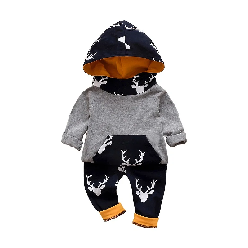 

Infant Autumn Winter Long Sleeves Hooded Cartoon Pattern Print Girls Boys Jumpsuit Climb Soft Romper