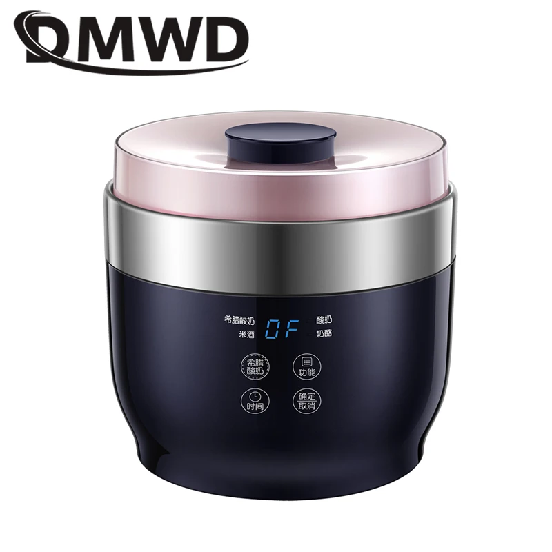 DMWD Microcomputer Greek yogurt maker Four cups yourt Multifunctional For Rice wine/yogurt/cheese 20W Stainless steel liner