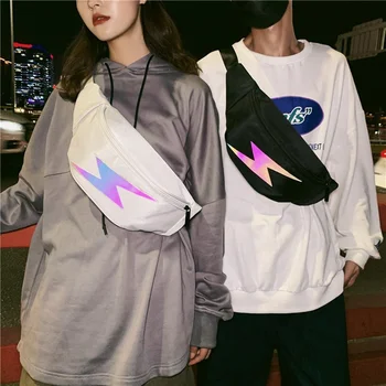 

Fashion Street Women Chest Bag Oxford Cloth Lightning Reflective Teenager Waist Bags Portable Travel Girl Shoulder Crossbody Bag