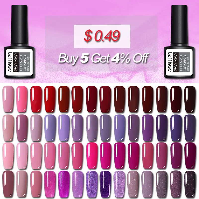 

LEMOOC 8ml Nail Gel Polish Shimmer Glitter Manicure Soak Off Semi Permanent Hybrid Nail Art Prime Gel Varnish Lacquer