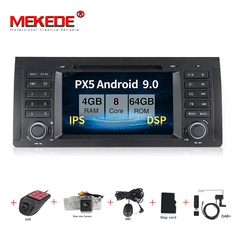 MEKEDE 7 дюймов 1din Android 9,0 4+ 64G ips DSP Автомобильный GPS; Мультимедийный проигрыватель для BMW X5 E39 WiFi видео выход DAB навигационное радио