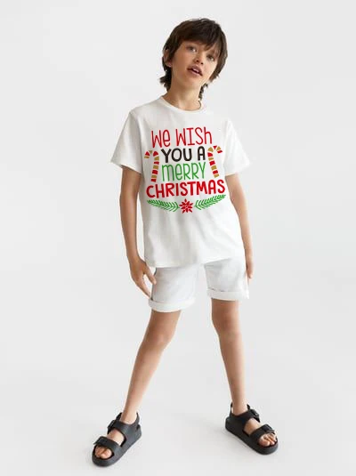 

We Wish You Joy A Merry Christmas Christmas Design Winter Boy T Shirt Short Sleeve T-shirt Girls Boys Childrens Holiday Clothes