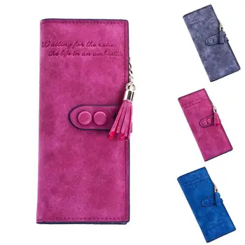 

Women Wallets High Quality Designer Zipper Faux Leather Long Wallet Purse Solid Color Letter Embossed Tassel Purse Money Bag