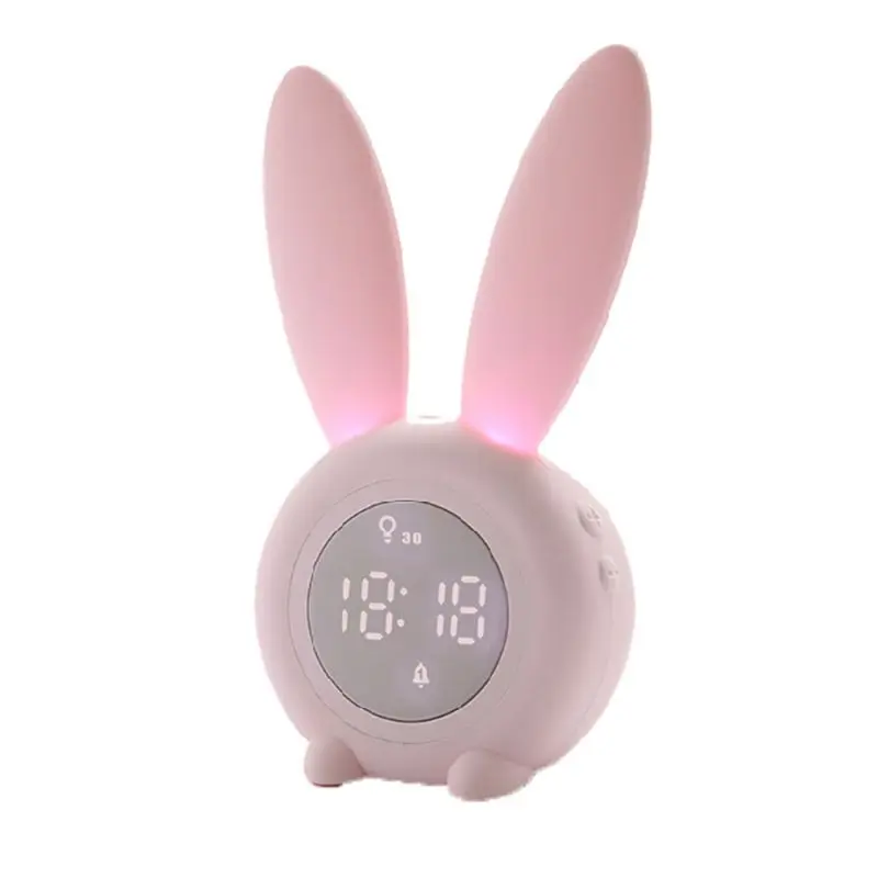 

USB Bunny Alarm Clock Night Light Sound Control Countdown Snooze Time Temp Home