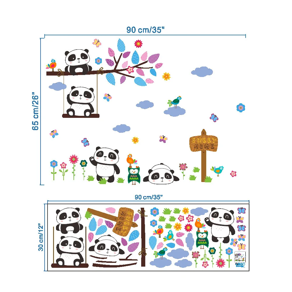 Милые Мультяшные панды и бамбуковые виниловые цветные настенные наклейки с животными, художественные настенные наклейки для детской комнаты, спальни, гостиной, домашнего декора - Цвет: ZY175