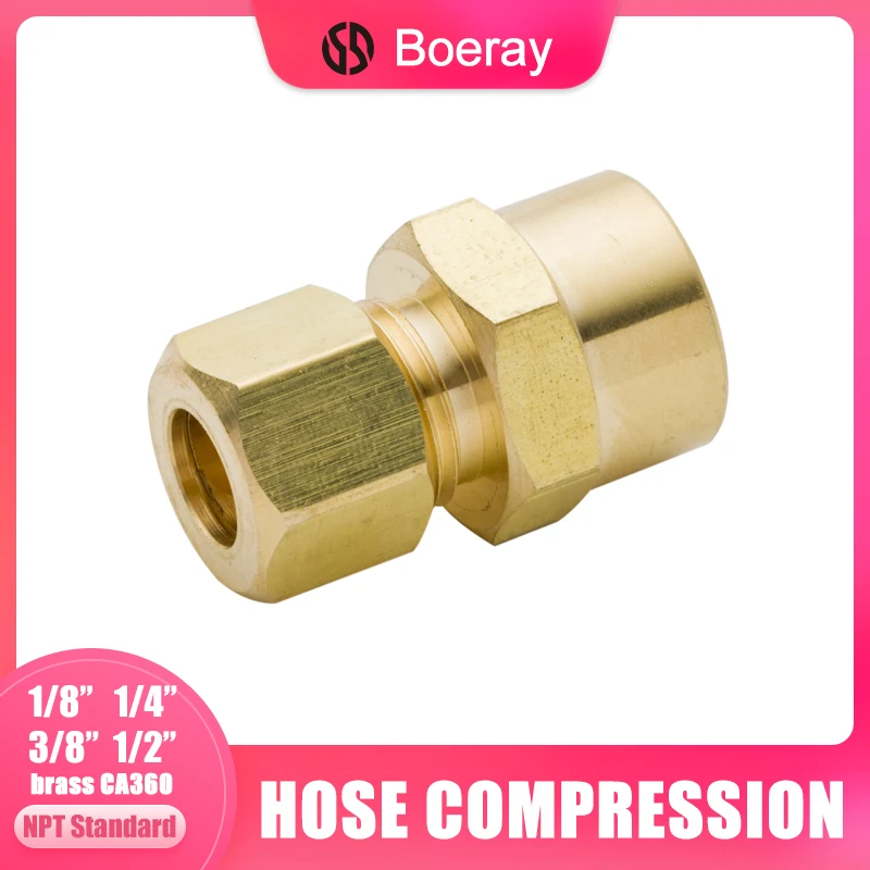 2pcs Brass Pipe Hose Compression Fitting With Npt Female Connector 1/8