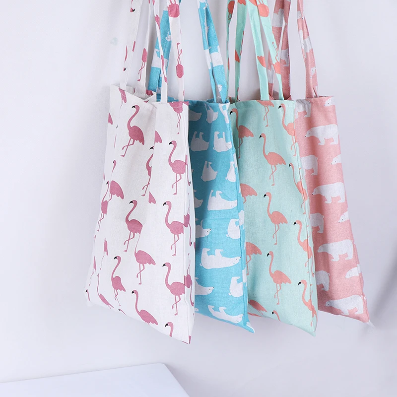 

1PCS Women Durable Reusable Shopping Bag Animal Print Shopping Tote Beach Handbag Cotton Linen Eco High Capacity Grocery Bags