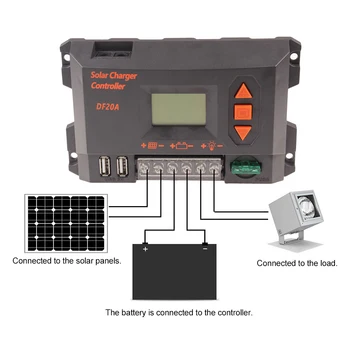 

10A Solar Charge Controller PWM Solar Panel Charger Controller 12V/24V Battery Intelligent Regulator with LCD Display Dual USB