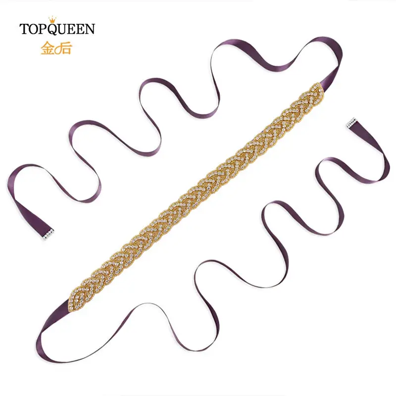 TOPQUEEN S216-G золото талия пояс необычные Стразы кушак Золотые бусы свадебный пояс золотой пояс для женщин ремни свадебные sashs Свадебные - Цвет: purple