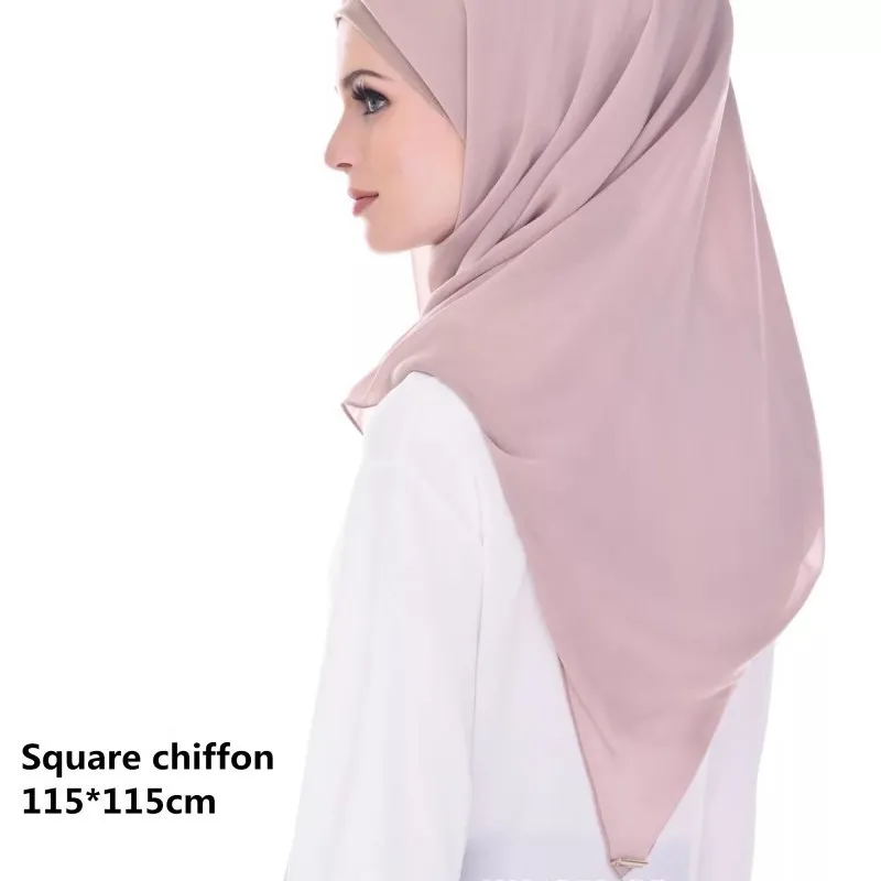 

2019 Women's Elegant Modest Muslim Islamic Solid Chiffon Square Scarf Ramadan Soft Lightweight Jersey instant Hijab Head sarves