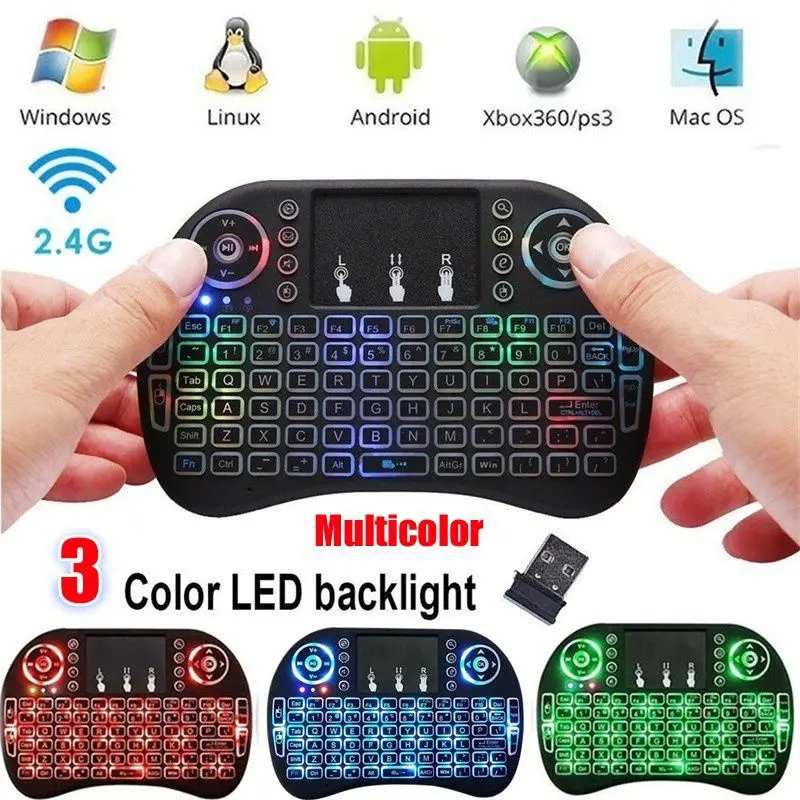 2,4 ГГц i8 Мини Беспроводная клавиатура 7 цветов с подсветкой игровые клавиатуры 92 клавиши Air mouse тачпад ручной для XBOX TV Box PC ноутбук