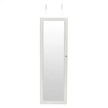 

Whole Body Dressing Mirror Jewelry Storage Cabinet Retro PVC Wood Grain Coating Large Space with LED Various Hooks White[US-W]