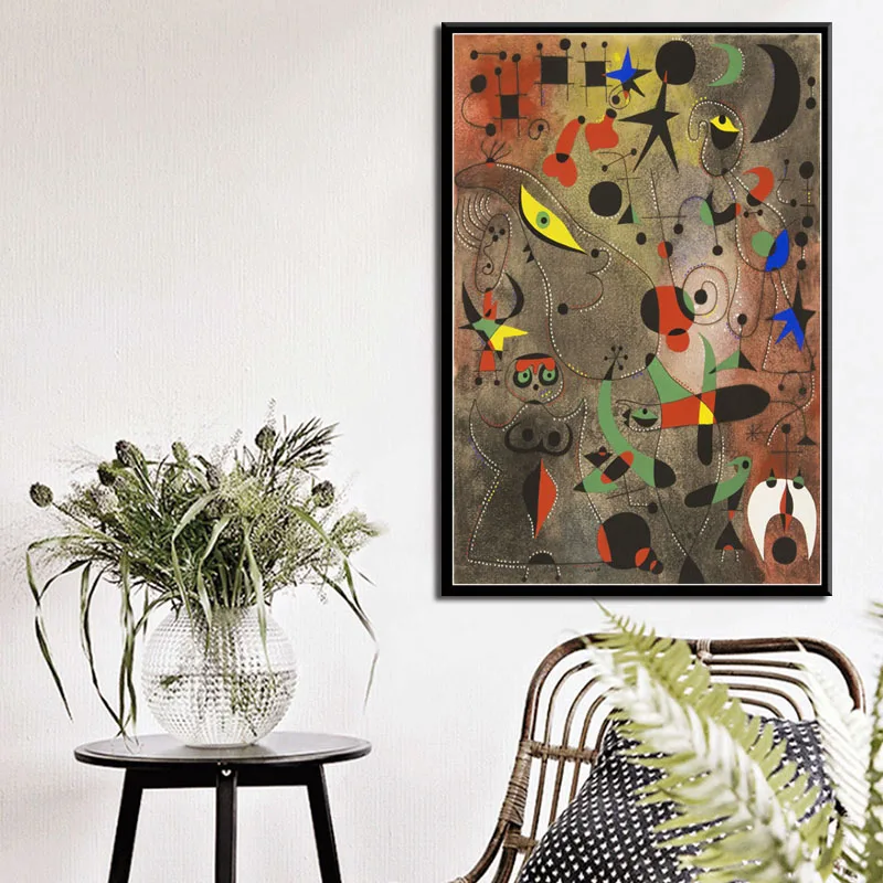 Joan Miro Современная художественная картина, абстрактная картина, Ретро Художественная живопись, Шелковый Холст, плакат, настенный домашний декор