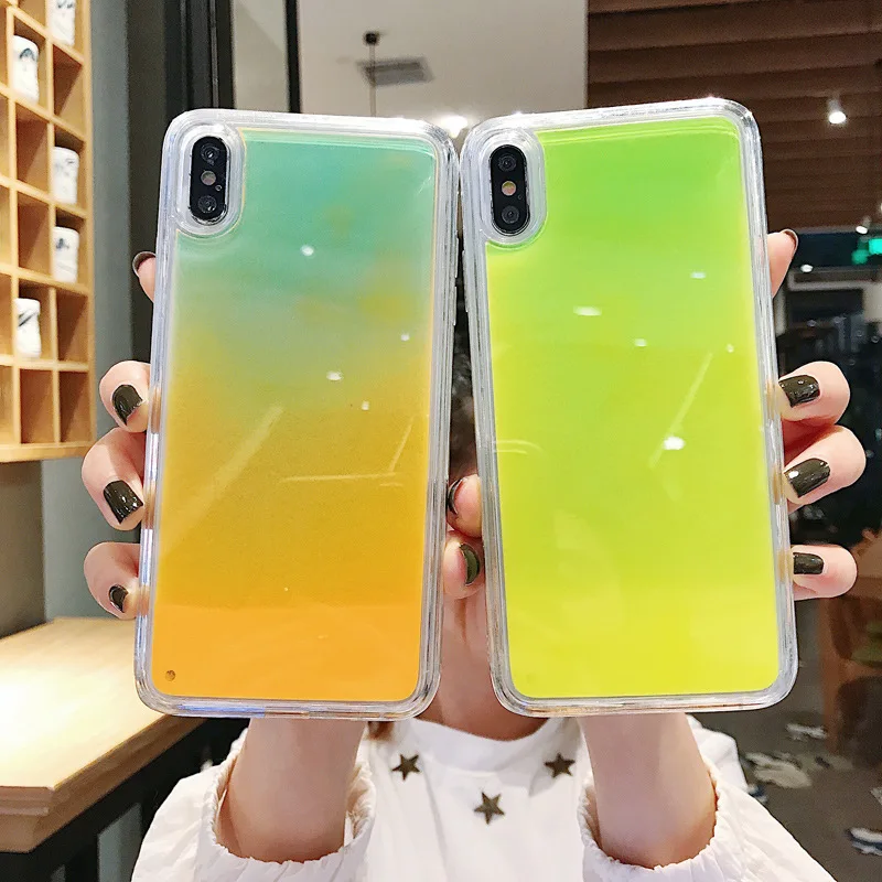 Светящийся неоновый песочный однотонный чехол для Samsung S10 S9 S8 Plus Note 8 9 светящийся в