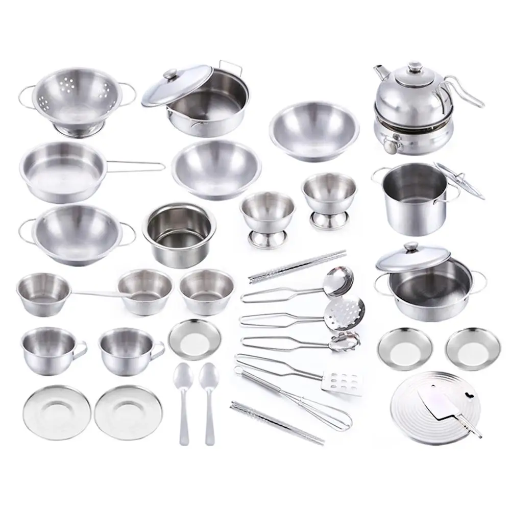 Cookware Stainless Steel Mini Pretend Cooking Tools Children Play House Kitchen Toy Cooking Food Kitchen Simulation Kitchen Toys