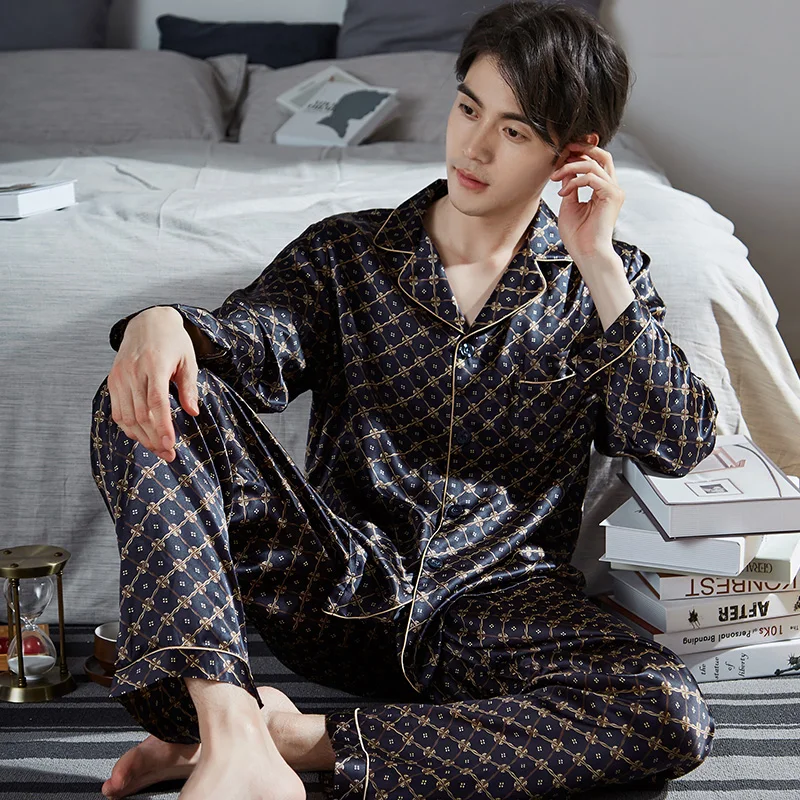 Pyjama Homme En Satin De Soie - Pantalon Long Et Chemise à Manches Longues - Confortable Pour La Nuit