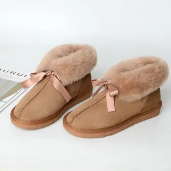

Lady winter fur-in-one-piece warm boots real wool Short Barrel of Snowfield Boots Winter Lazy Slippers Warm Waterproof