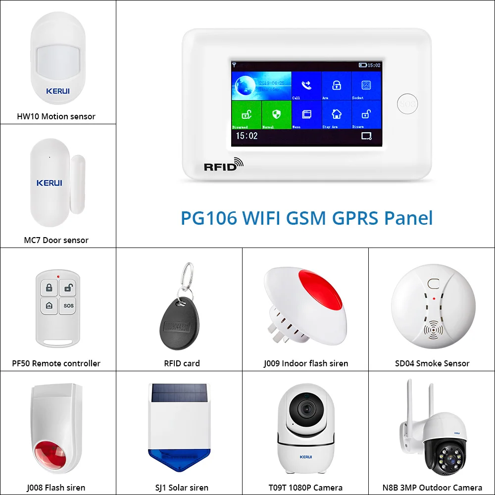 3G Big Touch Screen GSM WiFi Home Alarm System DIY Kit Solar IP Camera