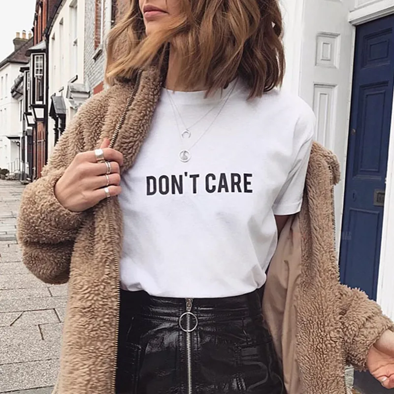 2019 Летняя женская футболка с надписью Don't Care короткий рукав подарок для леди