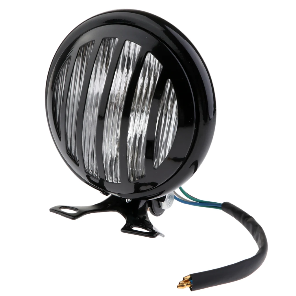 2x 6 inch Motorcycle Retro LED Finned Grill Headlight Head Lamp Replacement for Harley Bobber Cafe Racer Cruiser -Amber + Clear