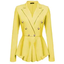 Женская мода Длинный рукав сплошной кнопки тонкий повседневный, офисный и т. д. осенний, весенний пиджак пуговицы блейзер