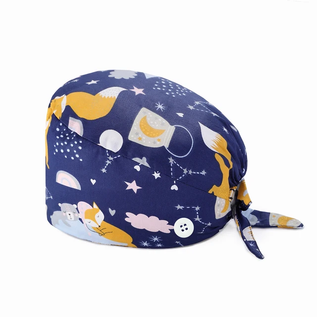 Hot Adjustable scrubs women Unisex Printing Cotton Scrub Hat Beauty Salon Working Caps Nurse Hat Elastic Nurse Accessories TZ-F8