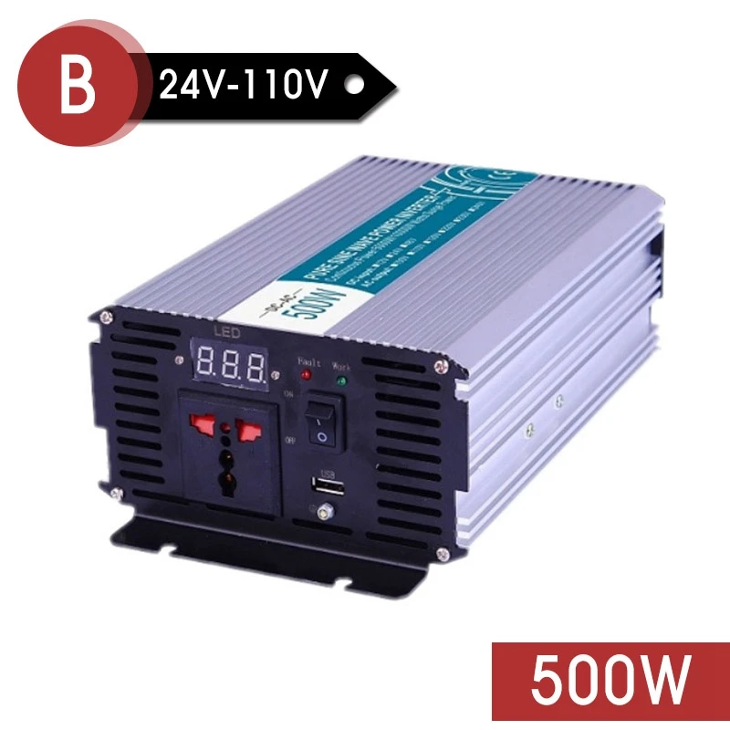 Электротехническое оборудование USB 300/500W инвертор с чистым синусом Мощность инвертор DC12V/24 V-AC110V/220 V Инвертор постоянного тока в постоянный преобразователи автомобиля солнечных инверторов