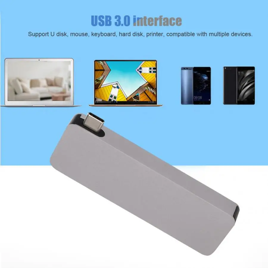 5 в 1 type-C многофункциональный концентратор USB3.0 память TF карта 5 Гбит/с док-станция 5 В/900 мАч поддержка клавиатуры жесткий диск принтер