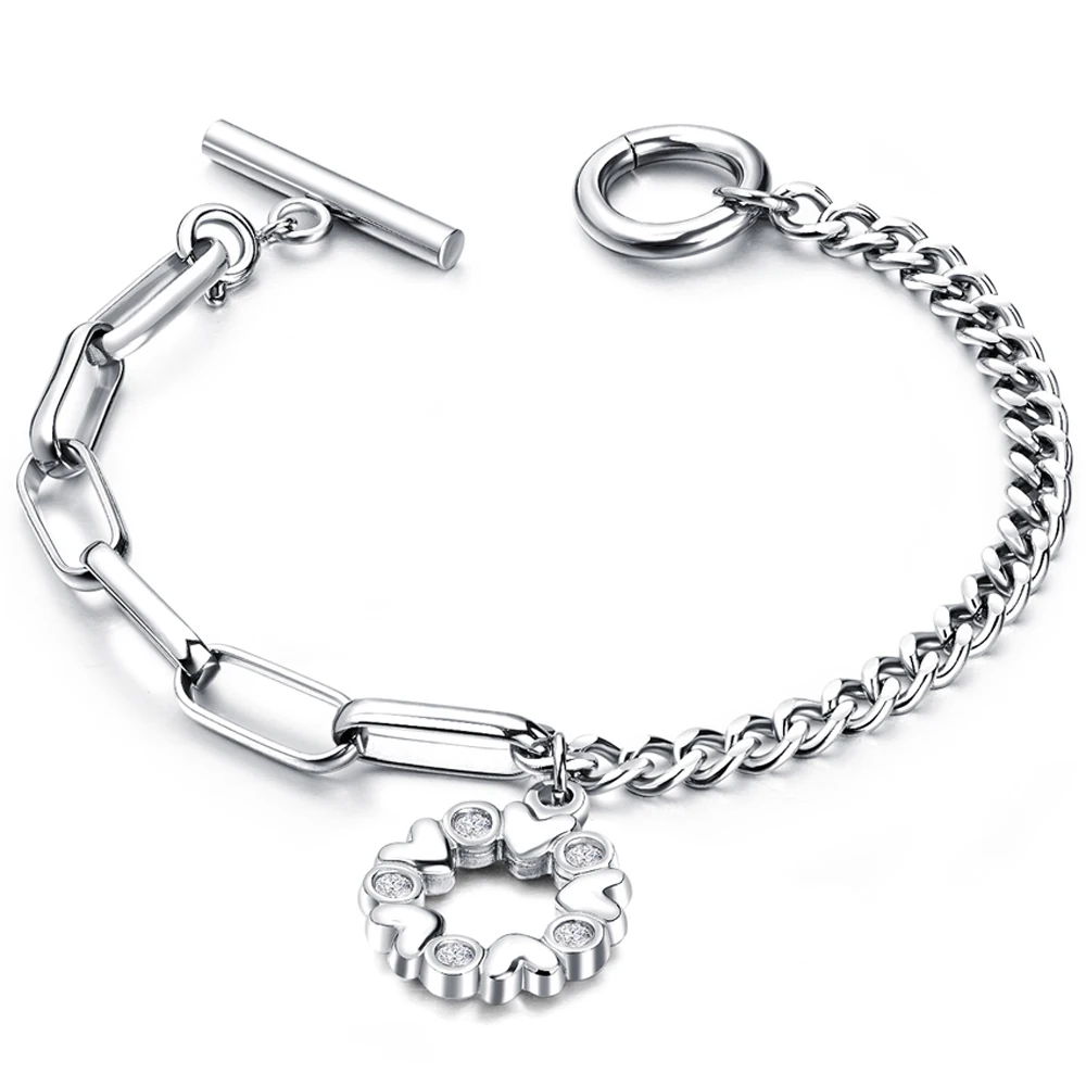 Stainless Steel Love Heart Bracelets For Women Party Gift Fashion Joyas de Chain Charm Bracelets Jewelry Wholesale Text Engraved 