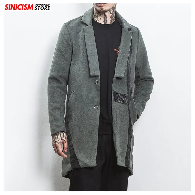 Sinicism Store мужское зимнее шерстяное пальто мужское Новое повседневное винтажное цветное шерстяное свободное шерстяное пальто мужской Тренч пальто
