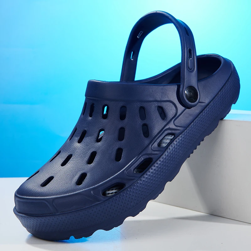 Summer Men Sandals Platform Clogs Beach Slippers Men Shoes Aqua Breathable Hollow Out Garden Slippers Foam Runners blue