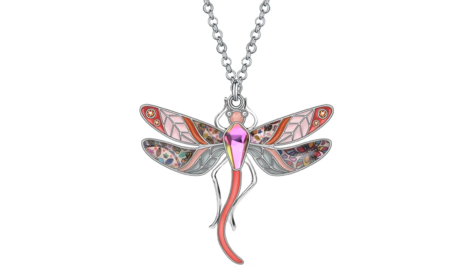 Bonsny эмалированный искусственный брилиант Цветочный Ожерелье со стрекозой Короткая подвеска на ожерелье насекомое ювелирные изделия для женщин Девушка Вечерние подарок-аксессуар