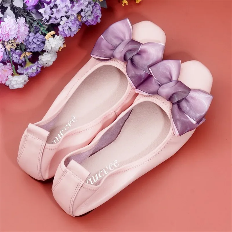 Модные туфли на плоской подошве с бантом-бабочкой женские вечерние балетки из натуральной кожи с квадратным носком, большие размеры 3,5-12, женские туфли на плоской подошве с закрытым носком