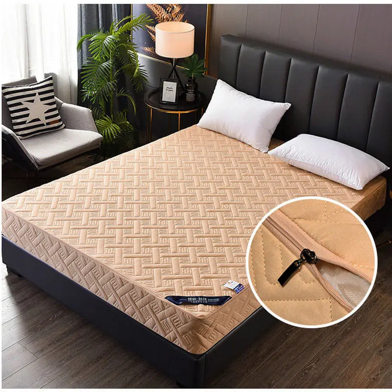 

Mattress Cover Zipper Breathable Quilted Cotton Queen Twin Soft Fitted Sheet Dustproof 6 Sides Inclusive Mattress Protector Pad