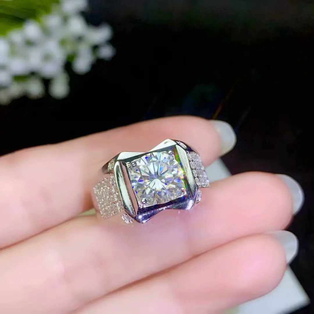 Moissanite Clara мужское кольцо, атмосферное бриллиантовое кольцо, подарок на день рождения, роскошные ювелирные изделия, 925 серебро. Никогда не меняйте цвет
