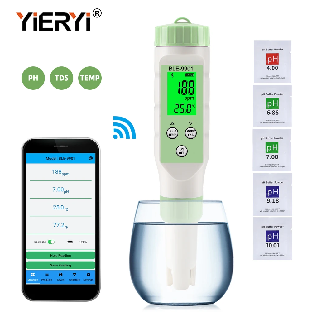 Yieryi New Bluetooth PH Meter PH/EC/TDS/TEMP Meter APP Intelligent Control Water Quality Tester ATC for Drinking Water Aquariums 3