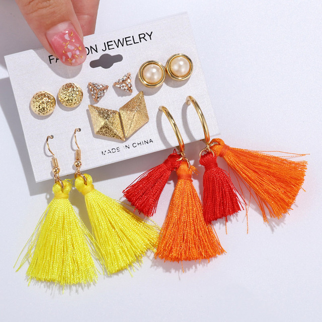 Tassel Earrings For Women Boho Acrylic Earrings Crystal Set Long Shell Stud Earring 2020 Brincos Female Fashion Jewelry