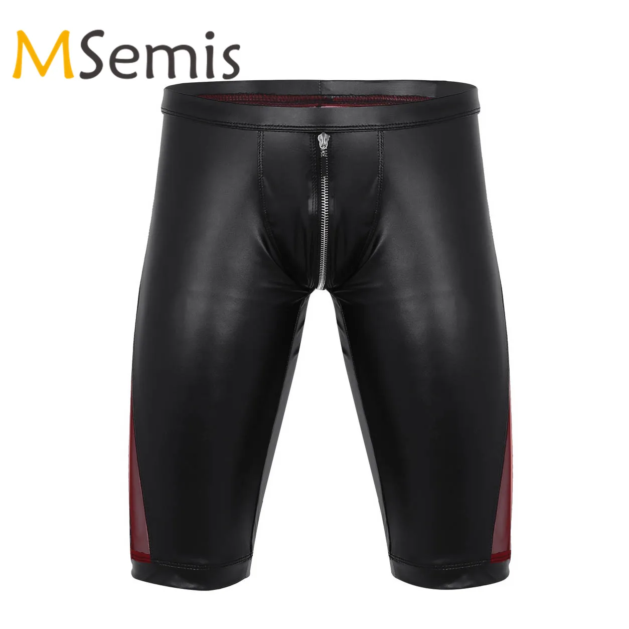 Swimwear Mens Leather Compression Shorts Zipper Crotch Mesh Swimming Splice Low Rise Slim Fit Tight Catusit Boxer | Спорт и