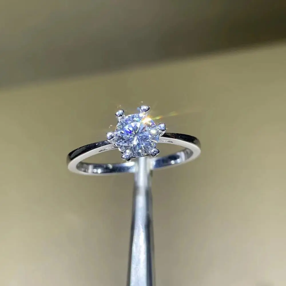 

Kkmall Store Round Silver Moissanite Ring 1.00ct D VVS Luxury Moissanite Weding Ring for Women