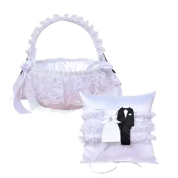 

Wedding Ring Cushion Pillow Flower Basket Set White For Wedding Ceremony