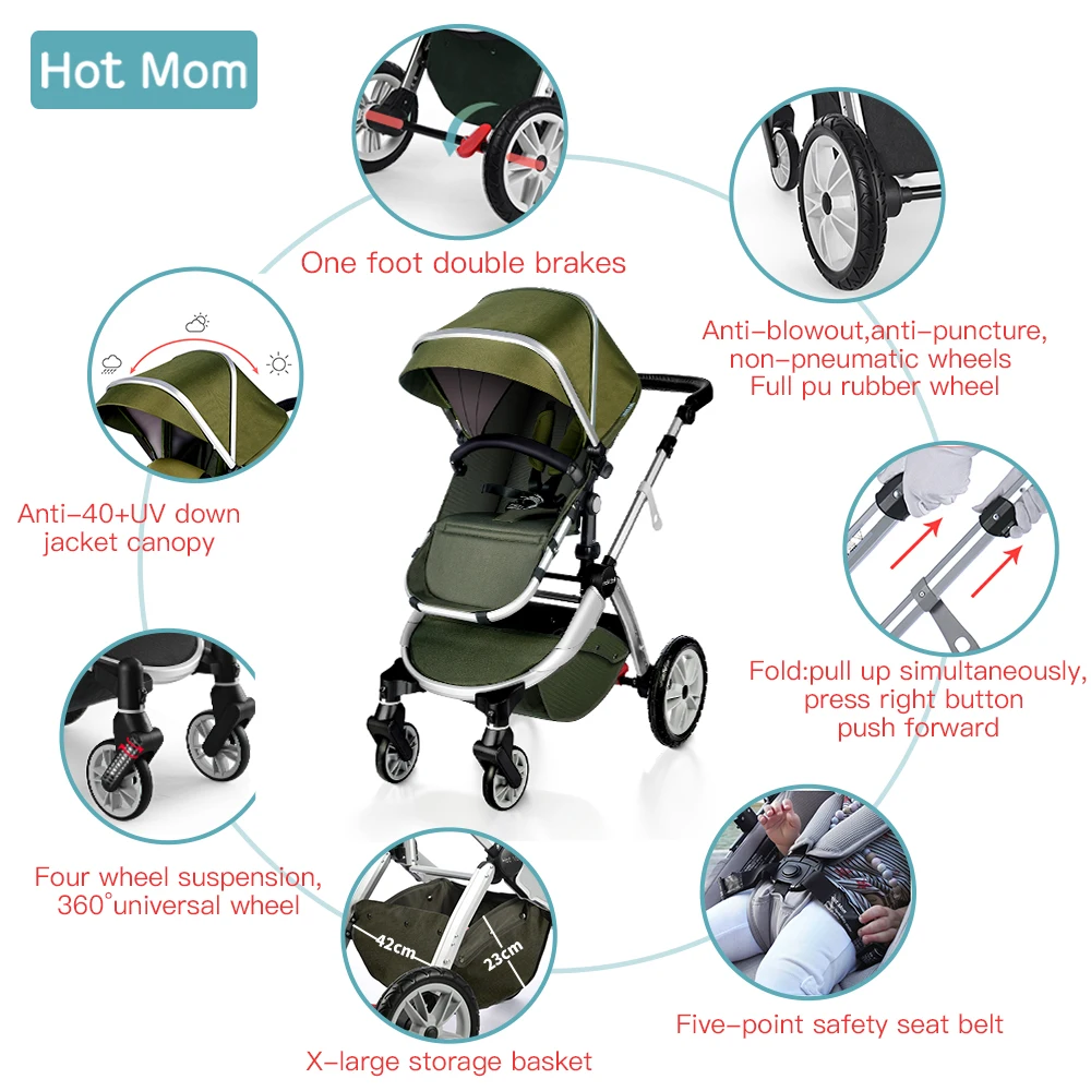 hot mom stroller 2 in 1 pram seat with bassinet