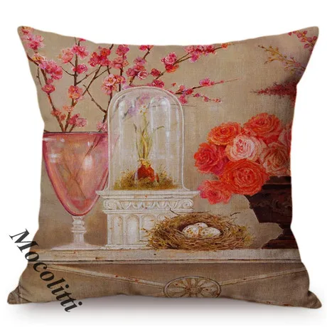 Nordic Vintage Luxury Art Decorative Cushion Cover Euro Floral Vase Violet Red Flowers Exotic Home Decor Sofa Chair Pillow Cover M125-5