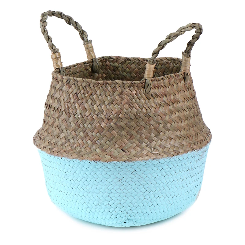 4Colors Storage Basket Rattan Straw Basket Wicker Folding Flower Pot Seagrasss Flower Baskets Garden Planter pot - Цвет: Синий