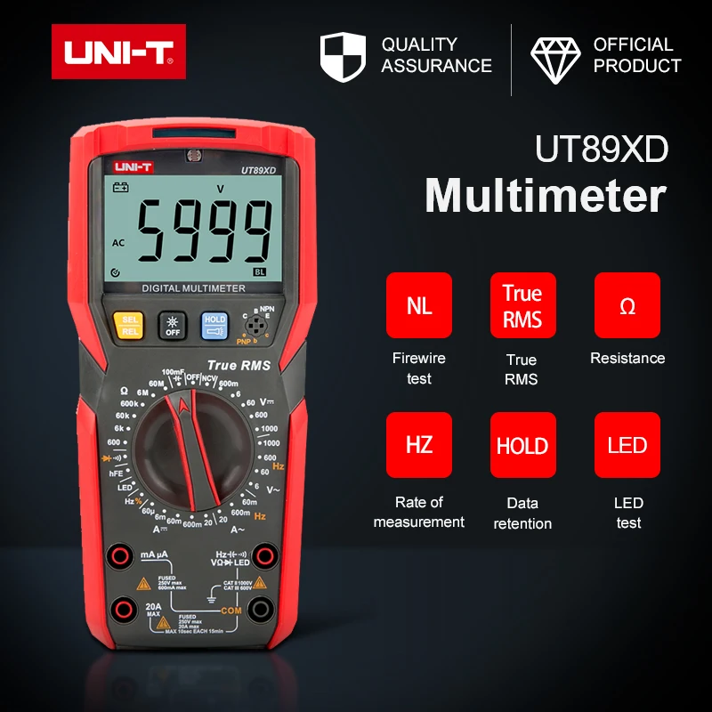 UNI T UT89XD Профессиональный цифровой мультиметр NCV 20A высокий ток