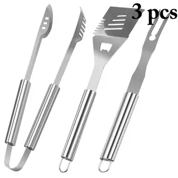 

3pcs Stainless Steel Barbecue Grilling Tools Set Spatula Fork Tongs BBQ Accessories Grill Utensil Camping Grill Tools