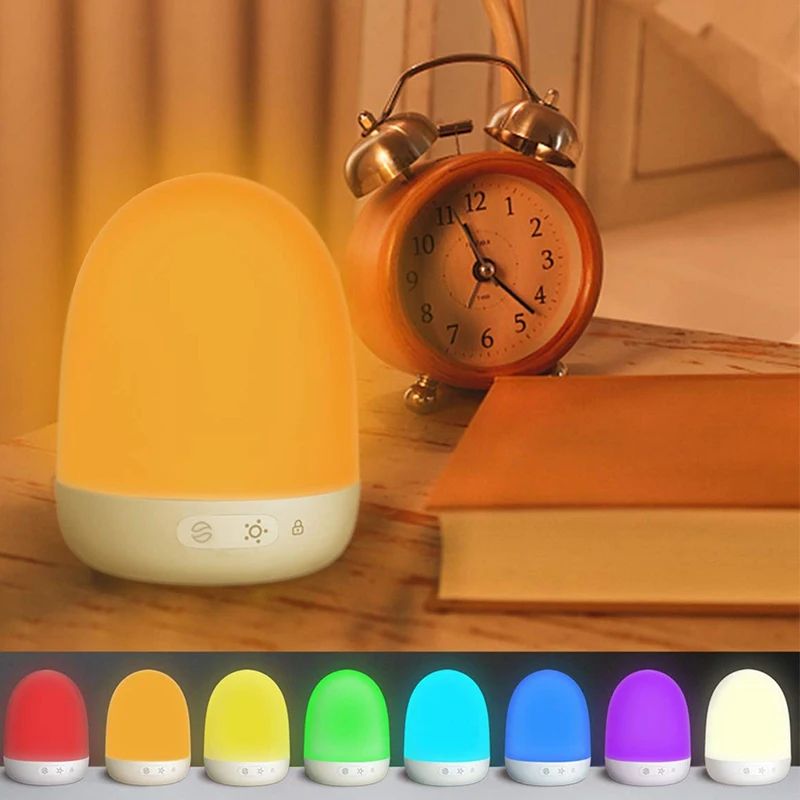 ABUI-Night Lights For Kids, Baby Night Light,Bedside Lamp,Portable Tent Lights With 7 Colors Light Mode,Tap Mode Us Plug