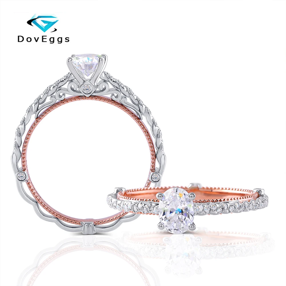 Doveggs Lab Created CVD бриллиантовое обручальное кольцо 14 к белое и розовое золото 0.6CT центр 4,5X6 мм DEF цвет овальный бриллиант для женщин